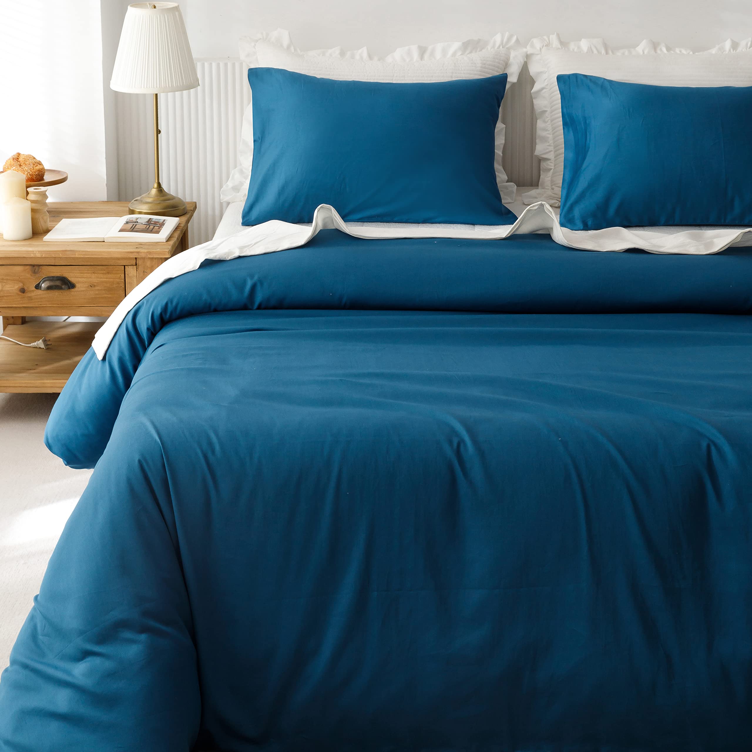 Heimenaogo Egyptian Cotton Duvet Cover King Size Sateen Weave, Silky Soft And Breathable Bedding Set With Zipper Closure, Long S